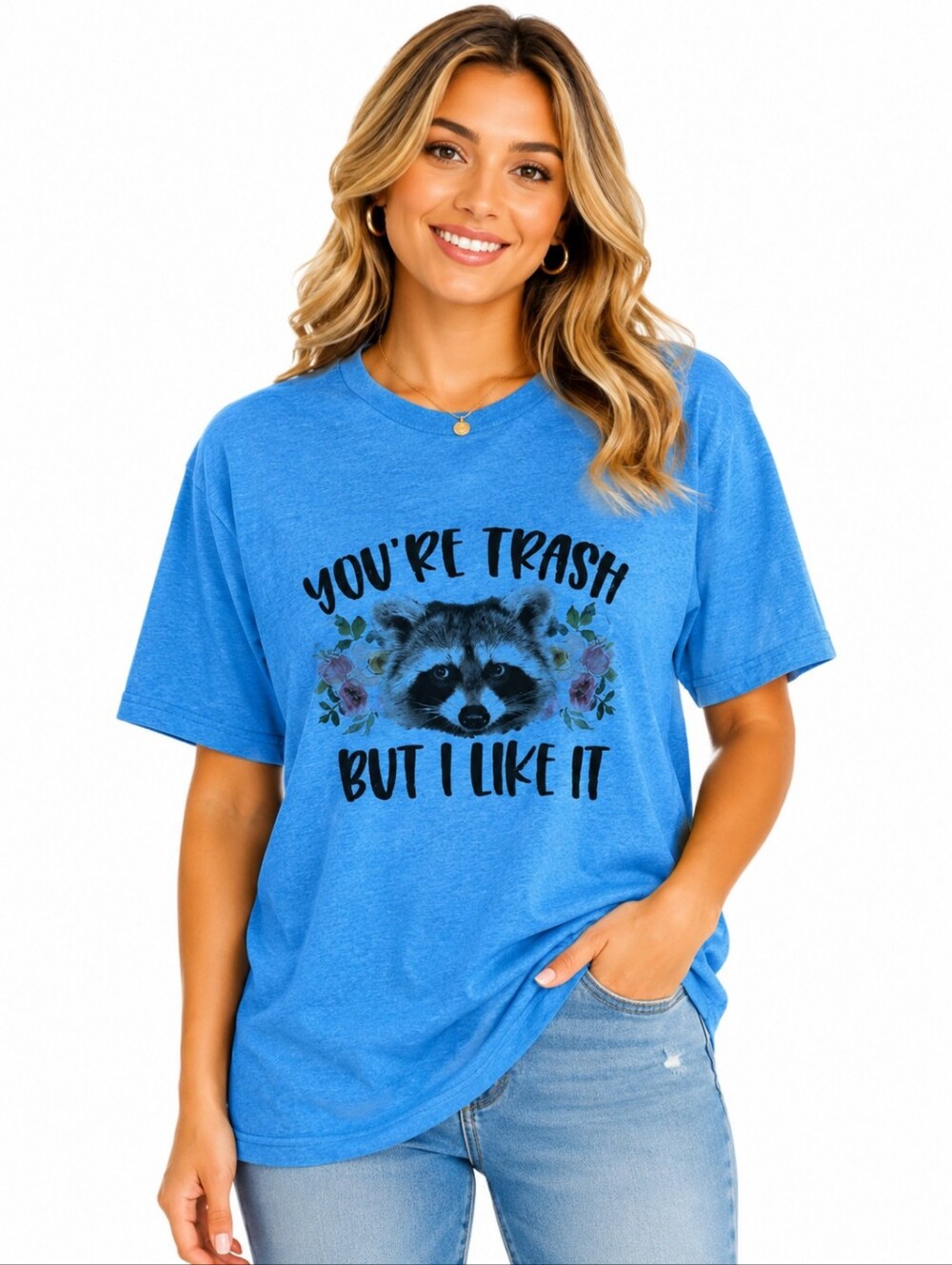 Gildan Custom Sublimation Raccoon Graphic Funny Tee in XL "You're Trash"